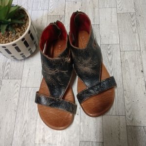 Bed Stu Soto Leather Ankle Gladiator Sandals | Black Distressed Rustic Size 8